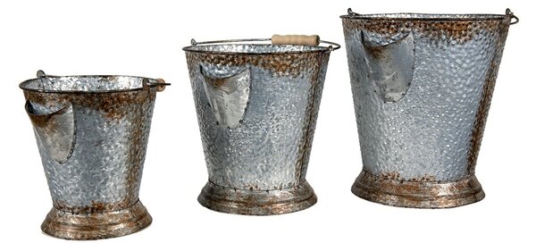 3ks šedé plechové dekoračné vedro - Ø 26*28 / Ø 22*24 / Ø 18*20 cm - Clayre & Eef