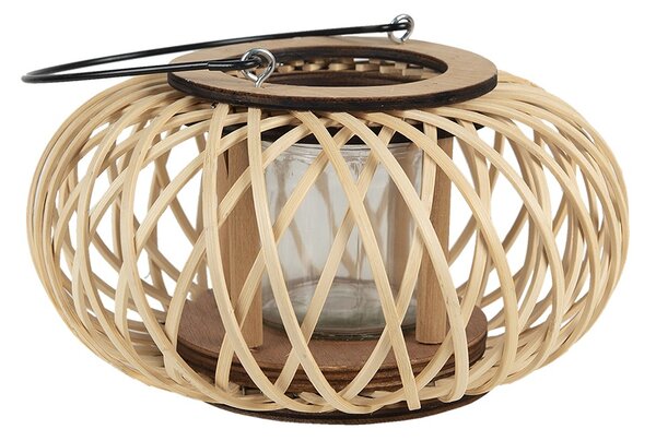 Prírodný drevený lampáš Bamboo - Ø 23*12 cm - Clayre & Eef