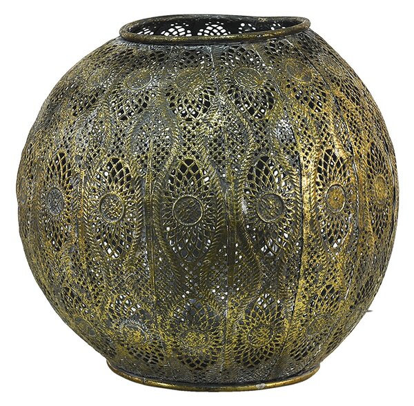 Zlatý antik kovový svietnik s ornamentmi - Ø 23*21 cm - Clayre & Eef