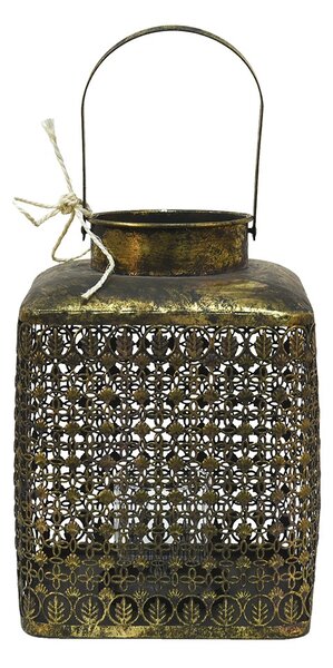 Zlatá antik kovová lampáš s ornamentmi - 23*23*32 cm - Clayre & Eef
