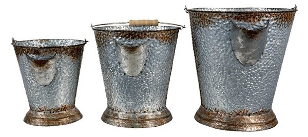 3ks šedé plechové dekoračné vedro - Ø 26*28 / Ø 22*24 / Ø 18*20 cm - Clayre & Eef