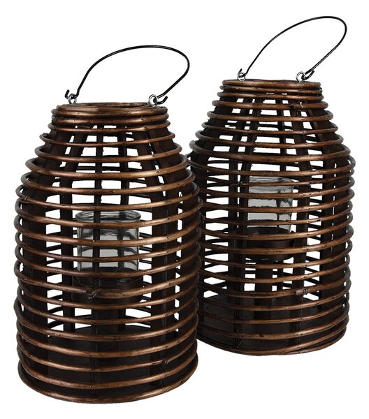 Hnedá drevená závesná lampáš Bamboo - Ø 22*32 cm - Clayre & Eef
