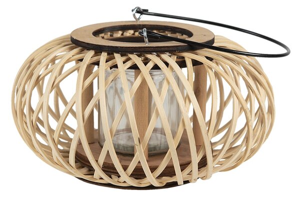 Prírodný drevený lampáš Bamboo - Ø 23*12 cm - Clayre & Eef