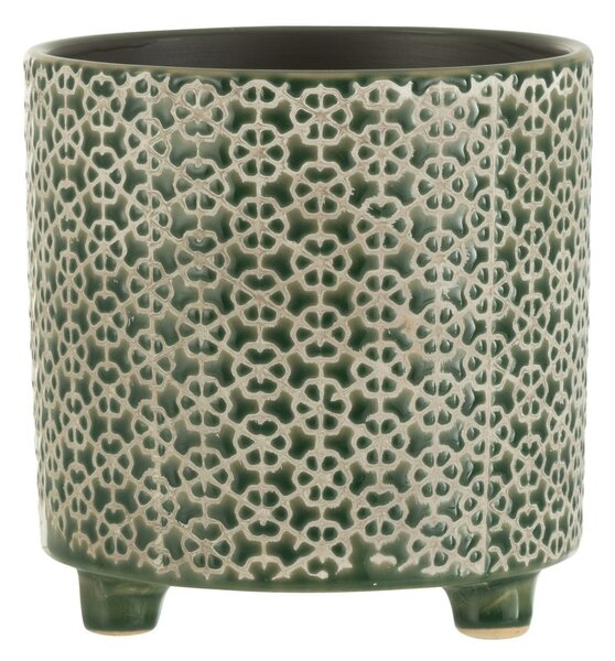 Tmavozelený obal na kvetináč na nožičkách Flower green - Ø16*16cm - J-Line by Jolipa