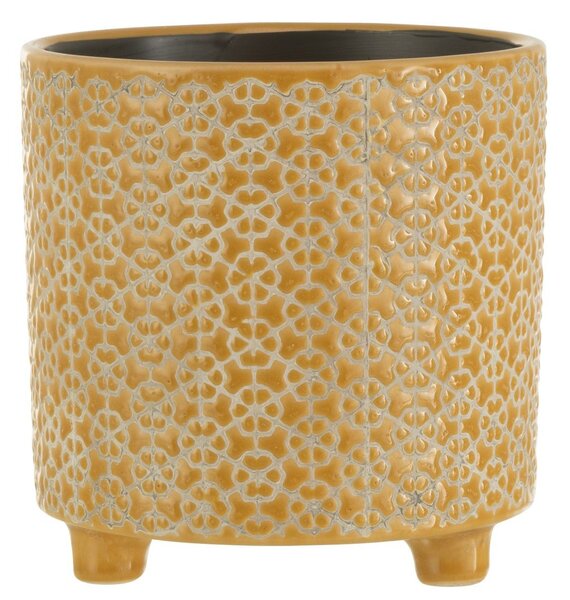 Okrový keramický obal na kvetináč na nožičkách Flower ochre - Ø16*16cm - J-Line by Jolipa