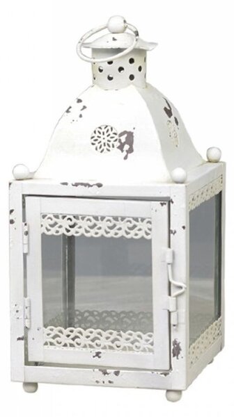 Krémová antik kovová lampáš Lasien - 11*11*24cm - Chic Antique