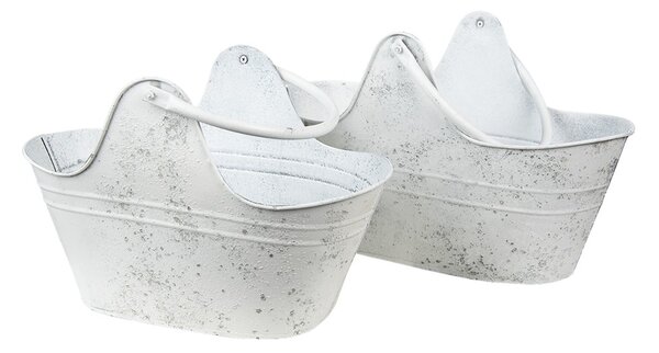 2ks biely antik plechový kvetináč s ušami - 40*21*25 / 35*18*23 cm - Clayre & Eef
