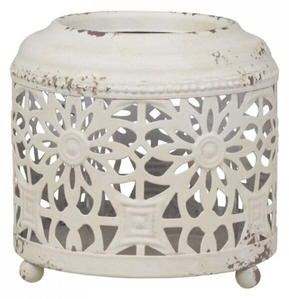 Krémová antik kovová lampáš Fleur-de-wire - Ø13 *12cm - Chic Antique