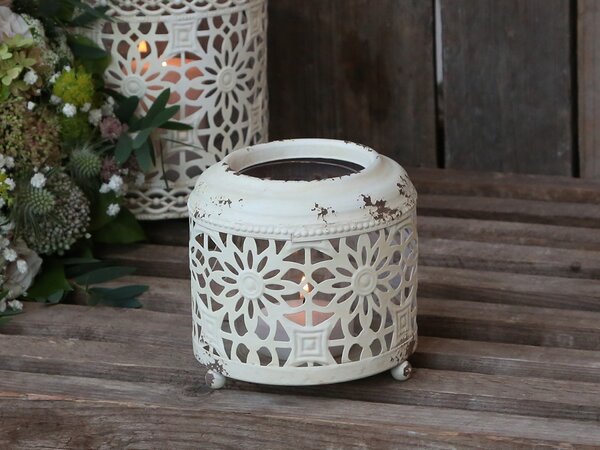 Krémová antik kovová lampáš Fleur-de-wire - Ø13 *12cm - Chic Antique