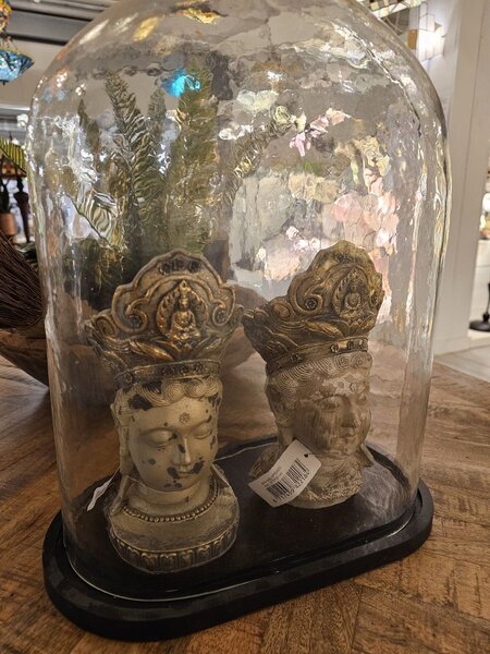 Šedo-zlatá dekorácia socha hlava Budha - 11*9*22 cm - Clayre & Eef