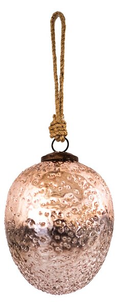 Ružové sklenené veľkonočné vajíčko na jutovom povrázku - Ø 7*12 cm - Clayre & Eef