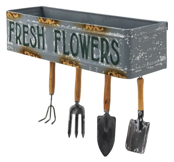 Dekoračná nástenná polička so záhradným náradím Fresh Flowers - 56*16*29 cm - Clayre & Eef