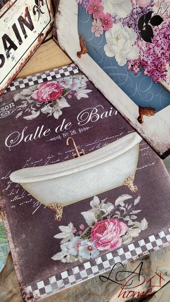 Čierna nástenná kovová ceduľa Salle de Bain - 25*33 cm - Ostatní