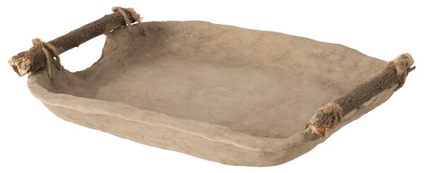 Dekoračný papierový podnos s drevenými ušami Mache - 32*25*5 cm - J-Line by Jolipa
