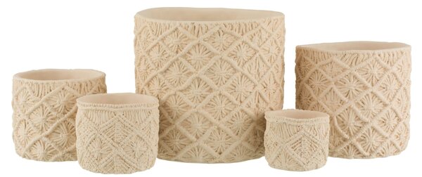 Béžový cementový kvetináč s drhaným vzorom Ibiza Macrame - Ø23*21 cm - J-Line by Jolipa