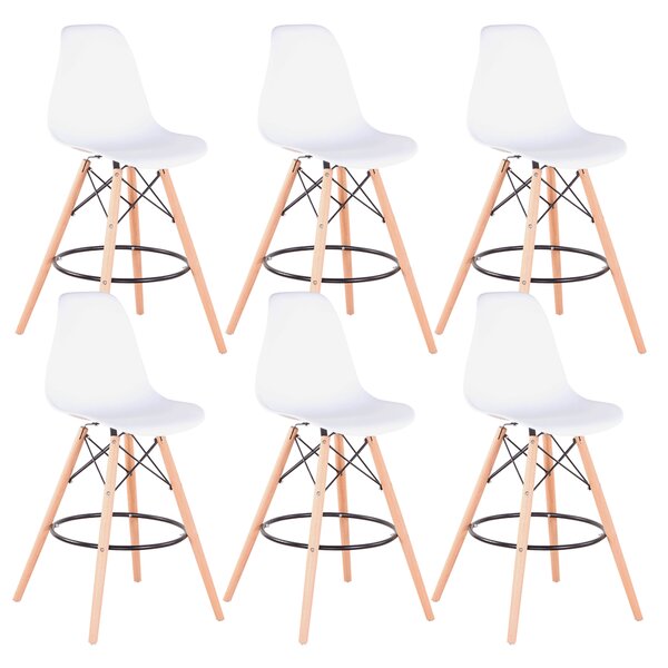 Barové stoličky, set 6 ks, biela/buk, CARBRY 2 NEW