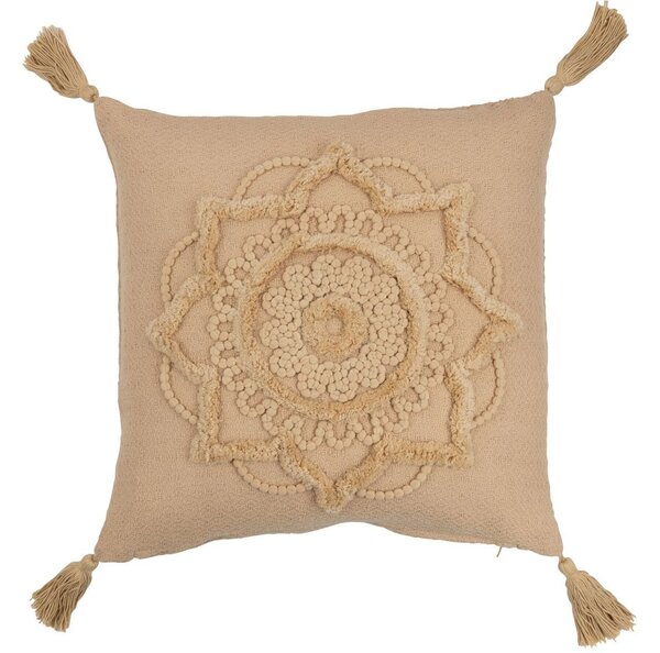 Béžový vankúš so strapcami Square Sun - 43*14*43cm - J-Line by Jolipa