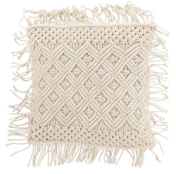 Prírodne biely vankúš s drhaným vzorom Macramé Cosy - 50*12*50 cm - J-Line by Jolipa