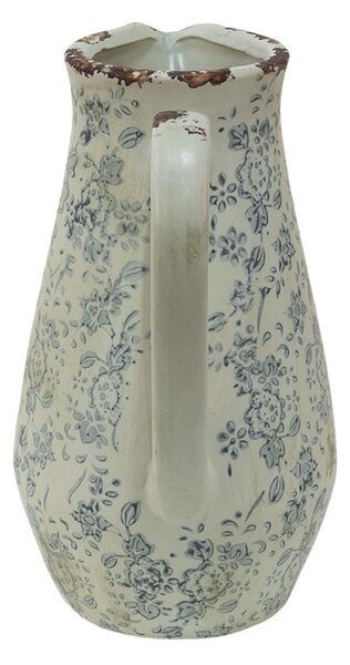 Dekoratívny béžový keramický džbán so šedými kvetmi Alana M - 20*14*25 cm - Clayre & Eef