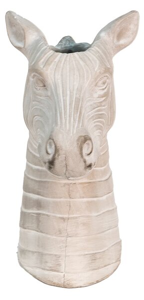 Šedý cementový kvetináč v dizajne hlavy zebry - 21*13*26 cm - Clayre & Eef