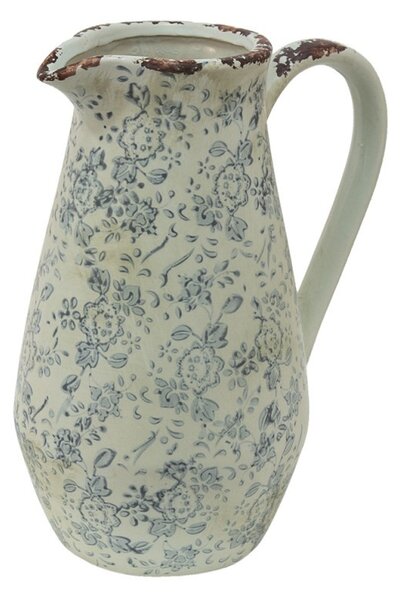 Dekoratívny béžový keramický džbán so šedými kvetmi Alana M - 20*14*25 cm - Clayre & Eef