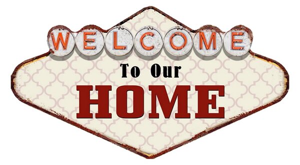 Kovová nástenná ceduľa Welcome To Our Home - 49*1*27 cm - Clayre & Eef