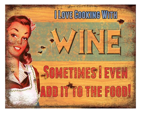 Kovová nástenná ceduľa Cooking with Wine - 25*1*20 cm - Clayre & Eef