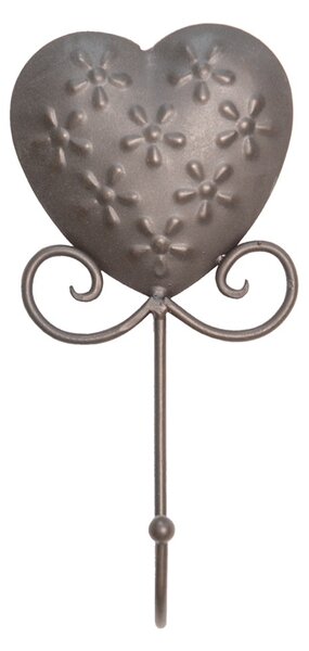 Hnedý antik nástenný háčik so srdcom Hart Flowy - 10*5*21 cm - Clayre & Eef