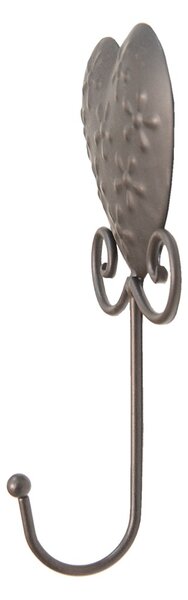 Hnedý antik nástenný háčik so srdcom Hart Flowy - 10*5*21 cm - Clayre & Eef