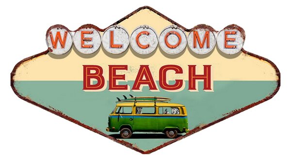 Kovová nástenná ceduľa Welcome Beach - 49*1*27 cm - Clayre & Eef