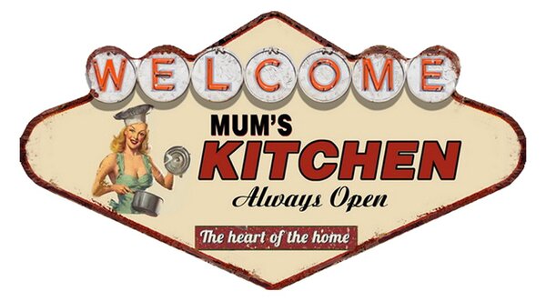 Kovová nástenná ceduľa Welcome Mums Kitchen - 49*1*27 cm - Clayre & Eef