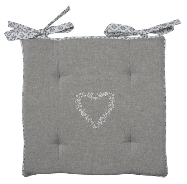 Šedý bavlnený podsedák s výplňou a srdiečkom Lovely Heart - 40*40*4 cm - Clayre & Eef