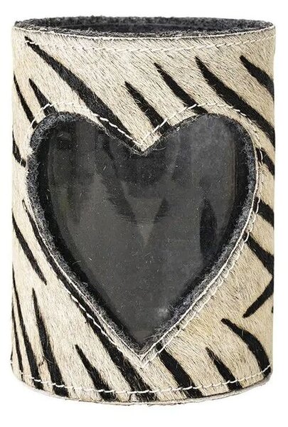 Svietnik so srdcom zdobený kožou so vzorom Zebra - 11,5*11,5*16cm - Mars & More