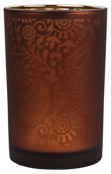 Oranžovo strieborný sklenený svietnik s ornamentmi Paisley vel.S - Ø12*18cm - Mars & More