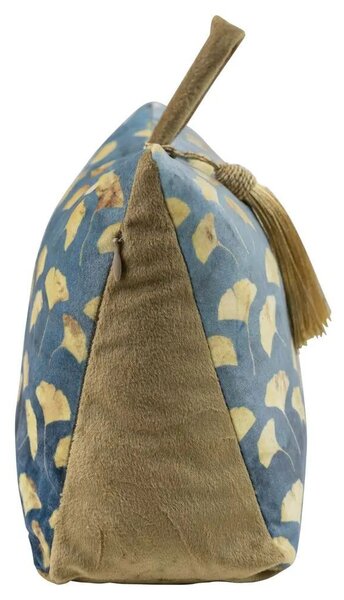 Modrá zamatová dverná zarážka so zlatým strapcom Ginko - 17*10*18cm - Mars & More