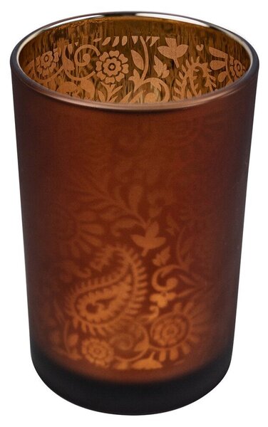 Oranžovo strieborný sklenený svietnik s ornamentmi Paisley vel.S - Ø12*18cm - Mars & More