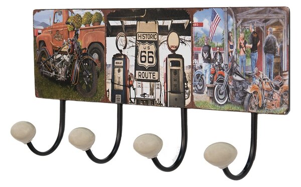 Nástenný kovový vešiak so 4-mi háčikmi Route 66 - 40*7*18 cm - Clayre & Eef