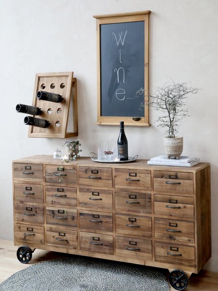 Hnedá antik drevená nástenná polička na víno Winé - 38*22*55cm - Chic Antique