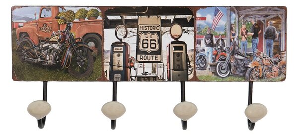 Nástenný kovový vešiak so 4-mi háčikmi Route 66 - 40*7*18 cm - Clayre & Eef