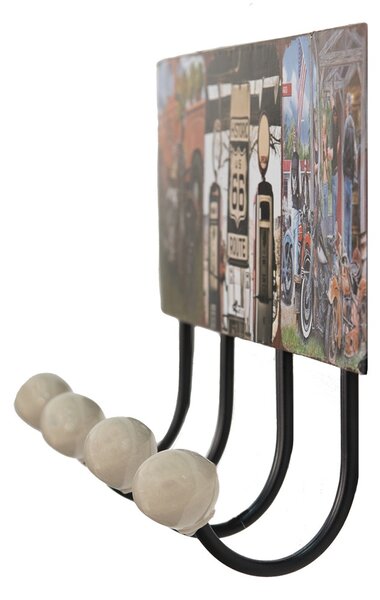 Nástenný kovový vešiak so 4-mi háčikmi Route 66 - 40*7*18 cm - Clayre & Eef
