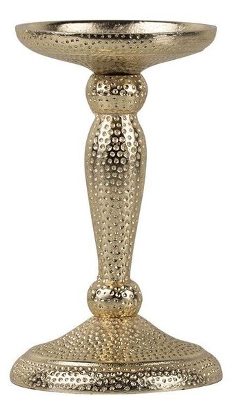 Champagne lesklý široký kovový svietnik s vyrytými bodkami Hamme - Ø 10*17cm - Mars & More