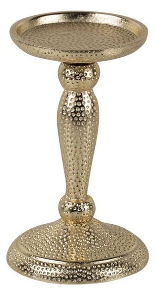 Champagne lesklý široký kovový svietnik s vyrytými bodkami Hamme - Ø 10*17cm - Mars & More