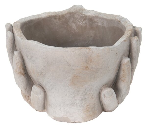 Béžovo-šedý cementový kvetináč ruky podopierajúce tvár - 18*18*13 cm - Clayre & Eef