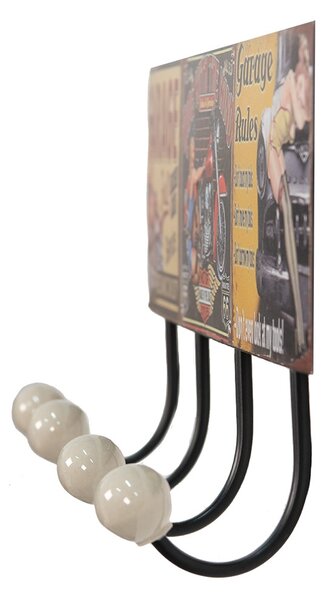 Nástenný kovový vešiak so 4-mi háčikmi Garage - 40*7*18 cm - Clayre & Eef