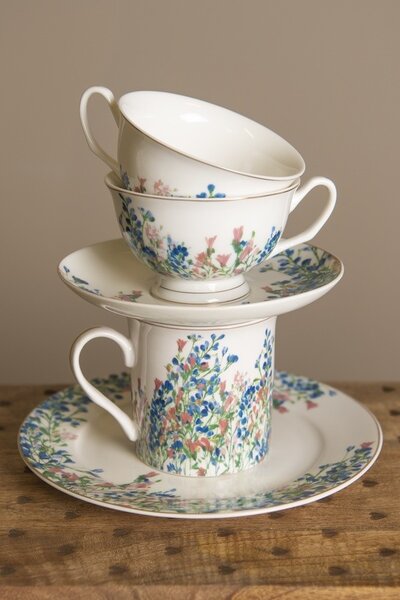 Porcelánová šálka s tanierikom a kvetmi - 12*10*6 cm / Ø 15*2 cm / 250 ml - Clayre & Eef