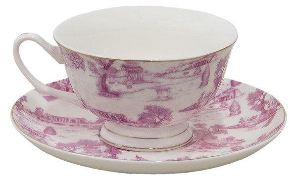 Bielo-ružová porcelánová šálka s tanierikom - Ø 10*6 / Ø 15*2 cm / 250 ml - Clayre & Eef