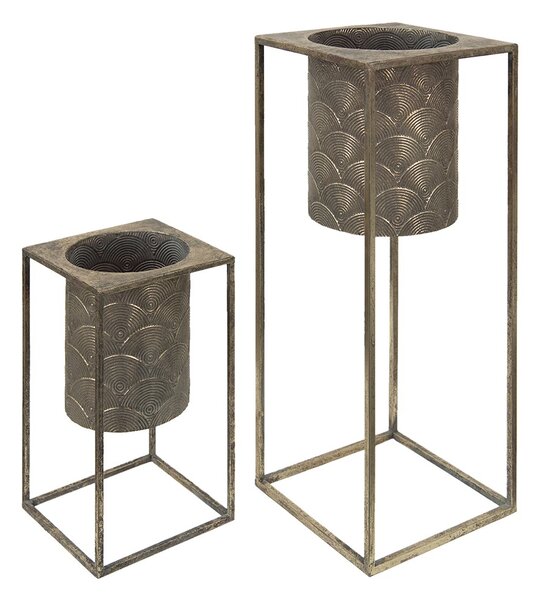2ks bronzové antik kvetináče na nohách Fane - 25*25*62 cm / 20*20*34 cm - Clayre & Eef