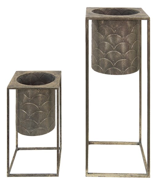 2ks bronzové antik kvetináče na nohách Fane - 25*25*62 cm / 20*20*34 cm - Clayre & Eef
