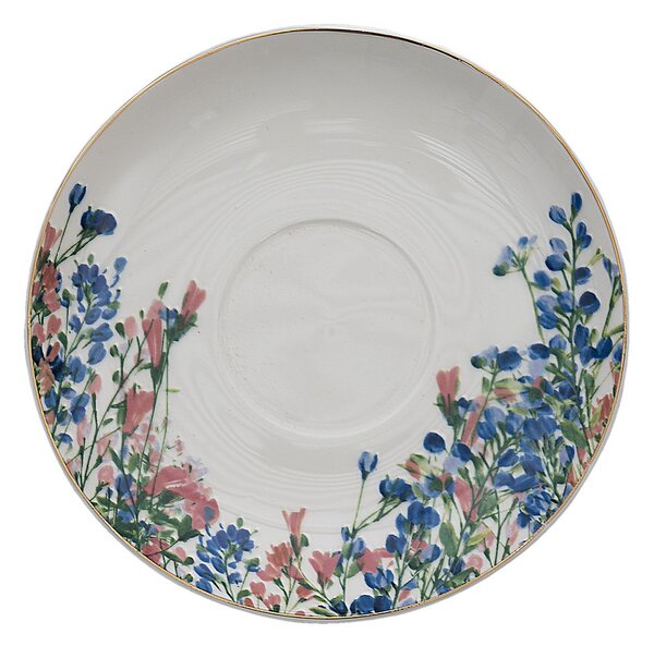 Porcelánová šálka s tanierikom a kvetmi - 12*10*6 cm / Ø 15*2 cm / 250 ml - Clayre & Eef