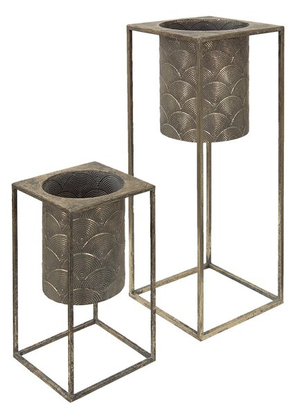 2ks bronzové antik kvetináče na nohách Fane - 25*25*62 cm / 20*20*34 cm - Clayre & Eef
